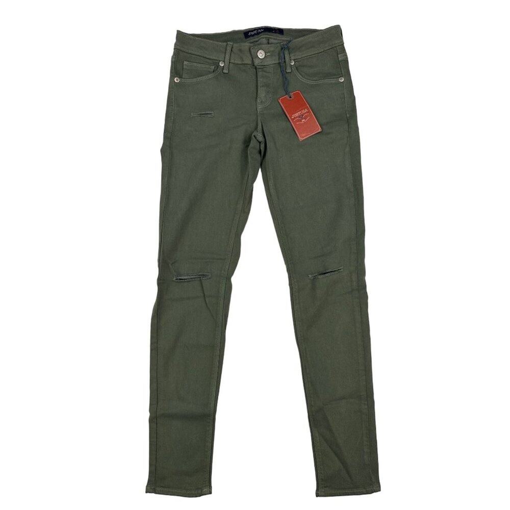Just USA - Destroyed Ankle Length Skinny Jeans in Moss Green